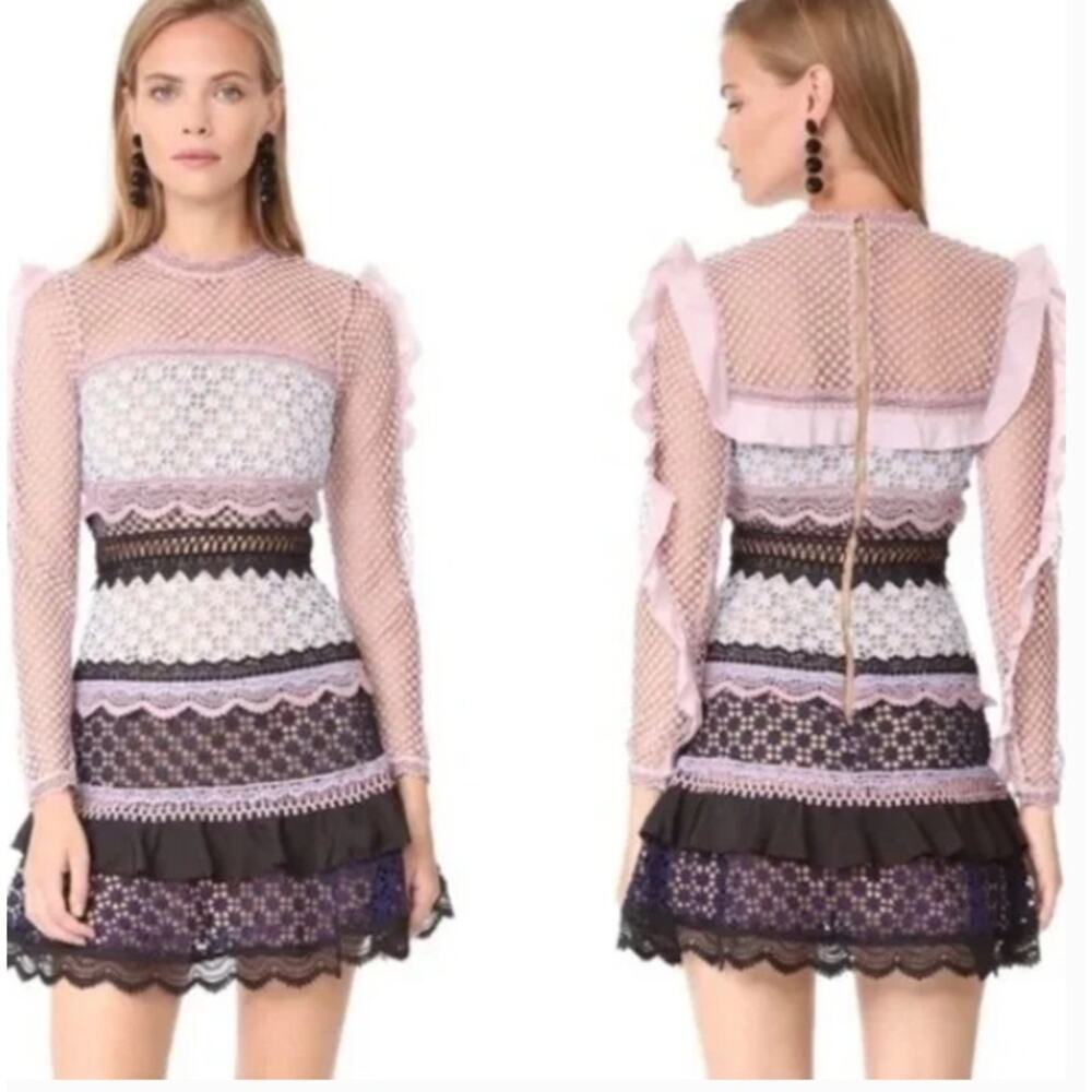 Self Portrait Bellis Mini Dress Lace Ruffle Floral Embroidery Eyelet Feminine 4